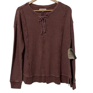 NWT Frye & Co Womens Textured Thermal Top Size L Autumn Casual Tie Front